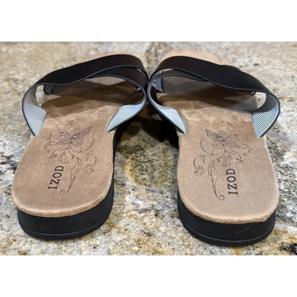 IZOD Sandals Womens 10  Alyssa Faux Leather Criss Cross Strap Slide Black - Picture 6 of 8